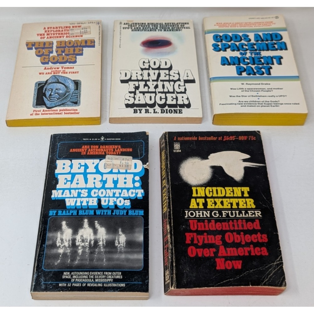 Lot‎ of 5 UFO Vintage Paperbacks Flying Saucers Ancient Aliens Weird History 70s